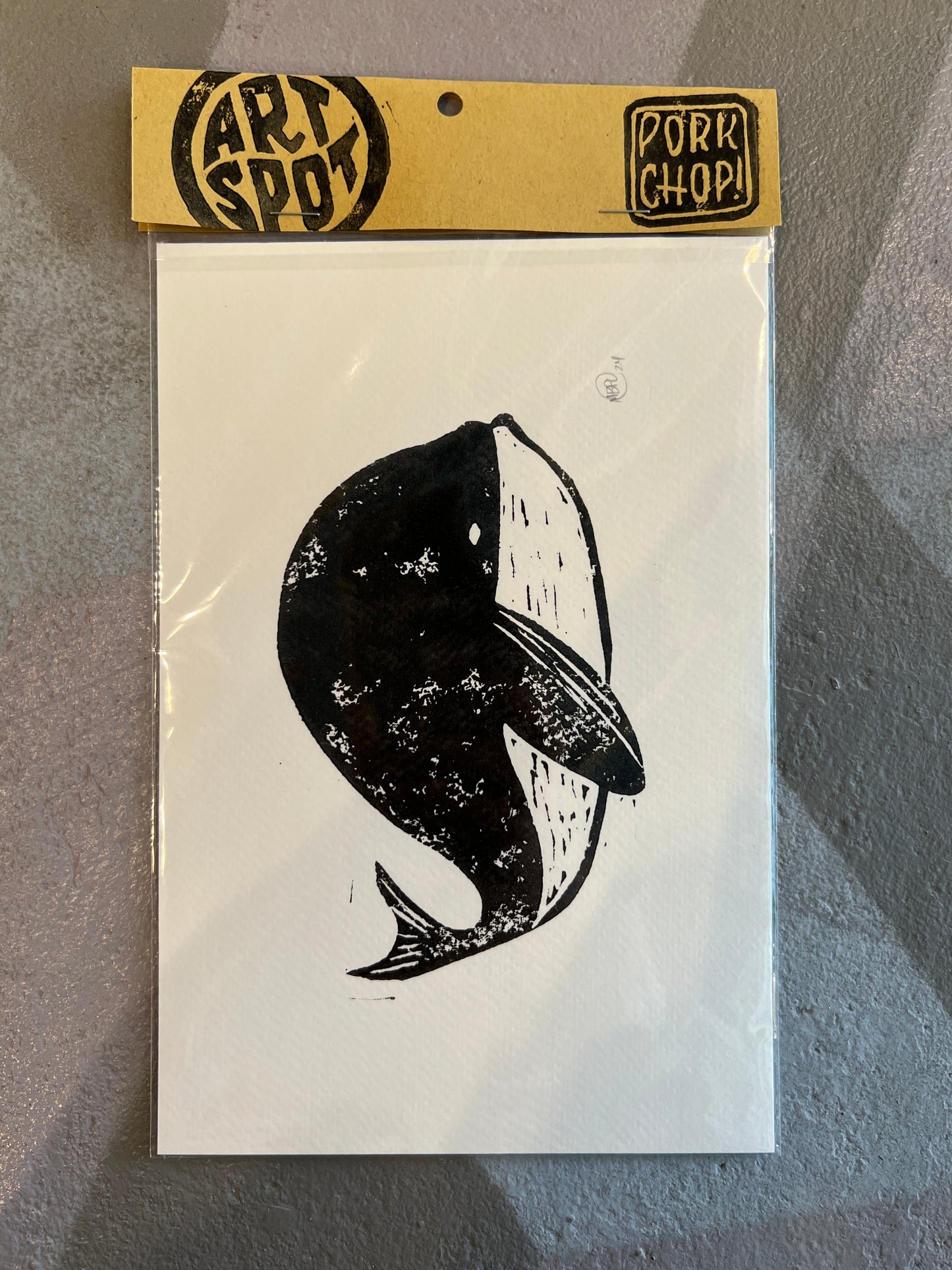 Whale Linocut Print