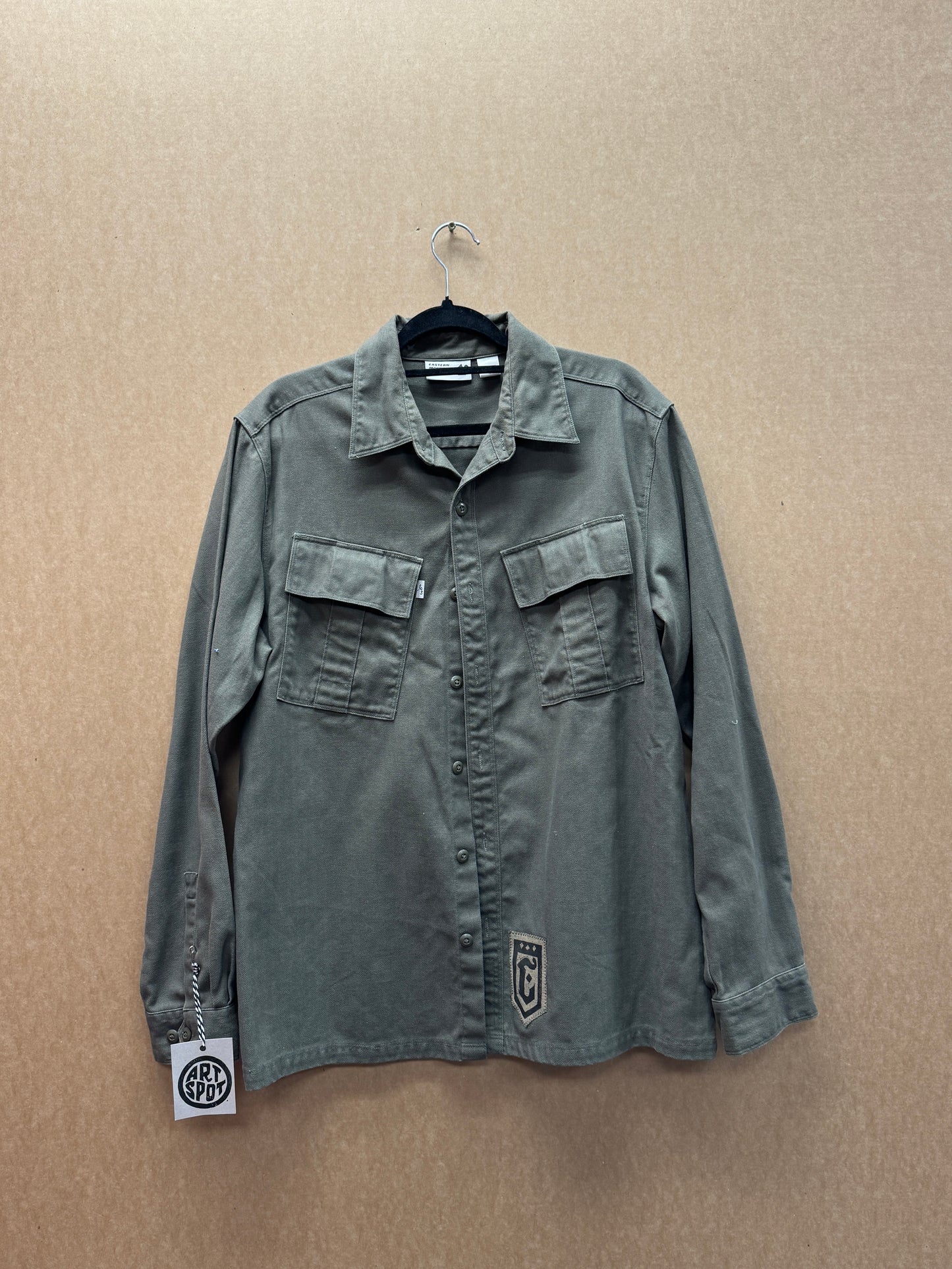 Green Work Shirt- Skull