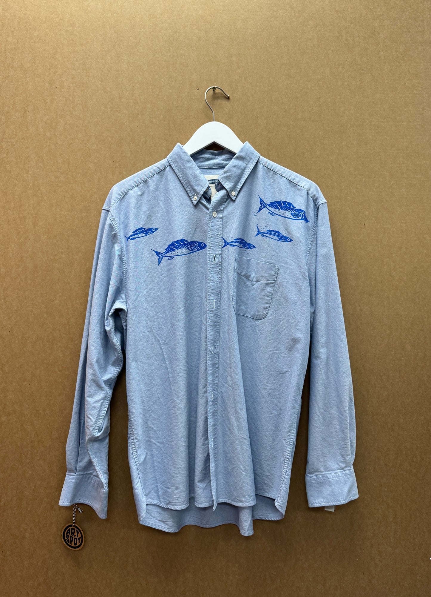 Block Print Fish Button Up