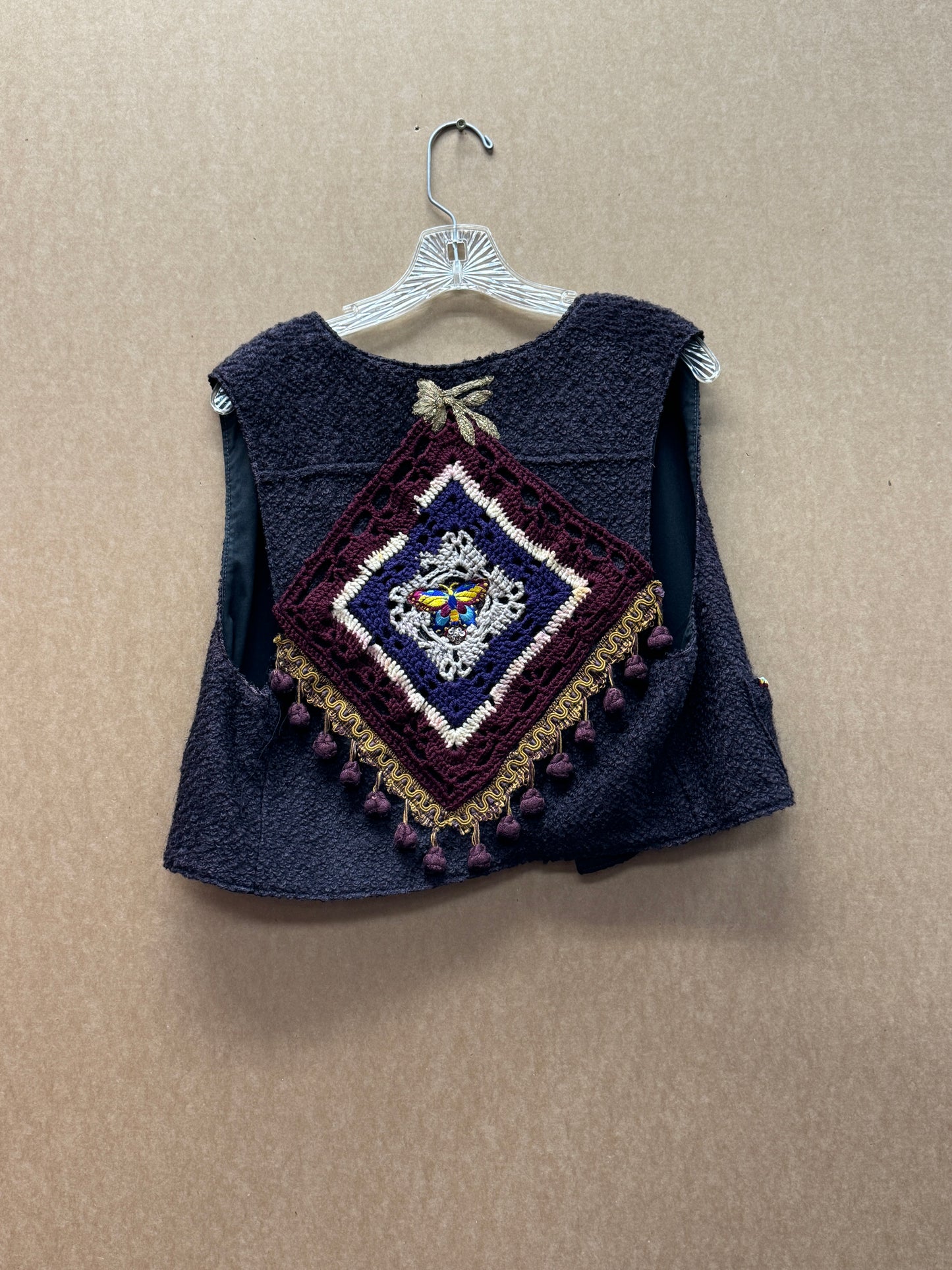 Crochet Butterfly Black Vest