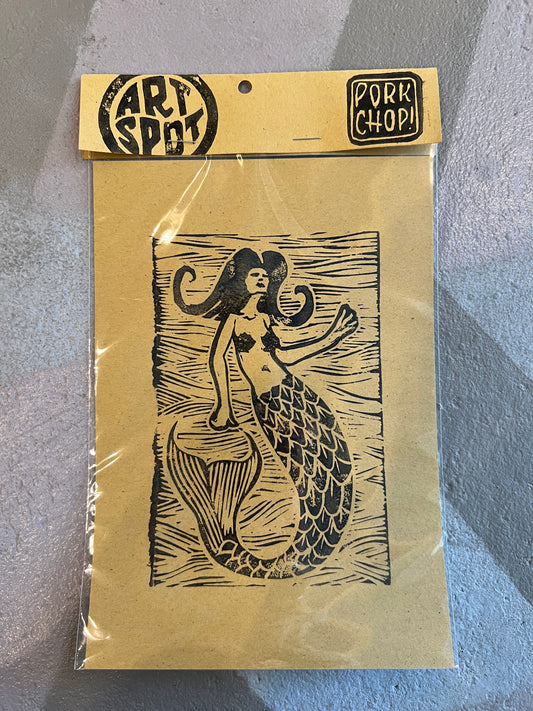 Mermaid Linocut Print