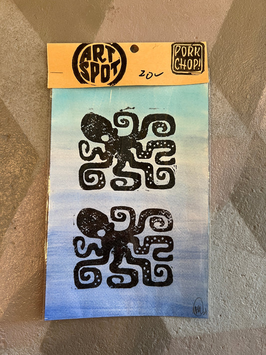 Double Squid Linocut Print