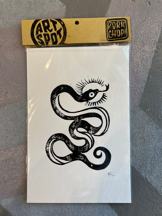 Sun Snake Linocut Print