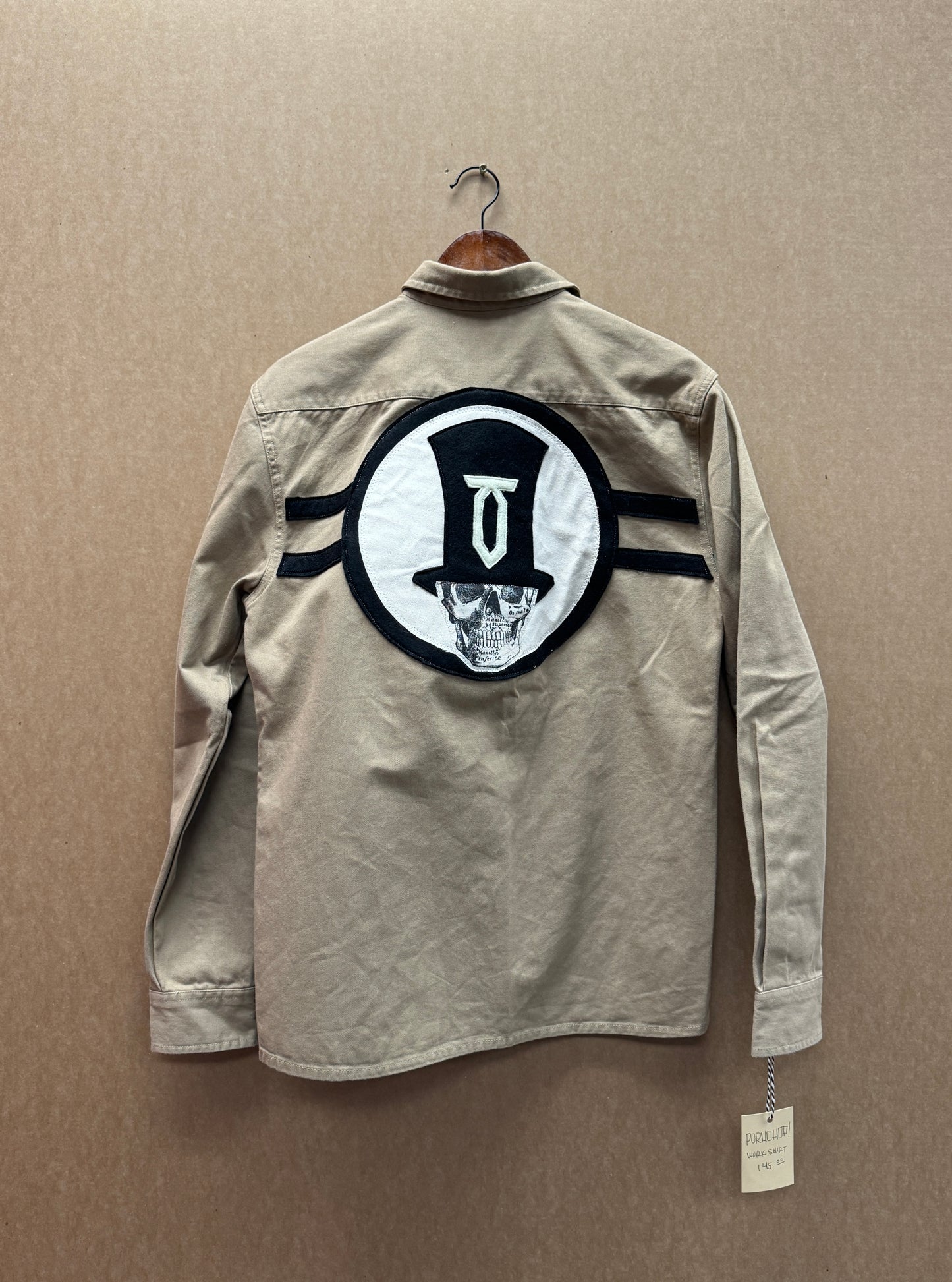Tan Work Shirt - Top Hat Skull