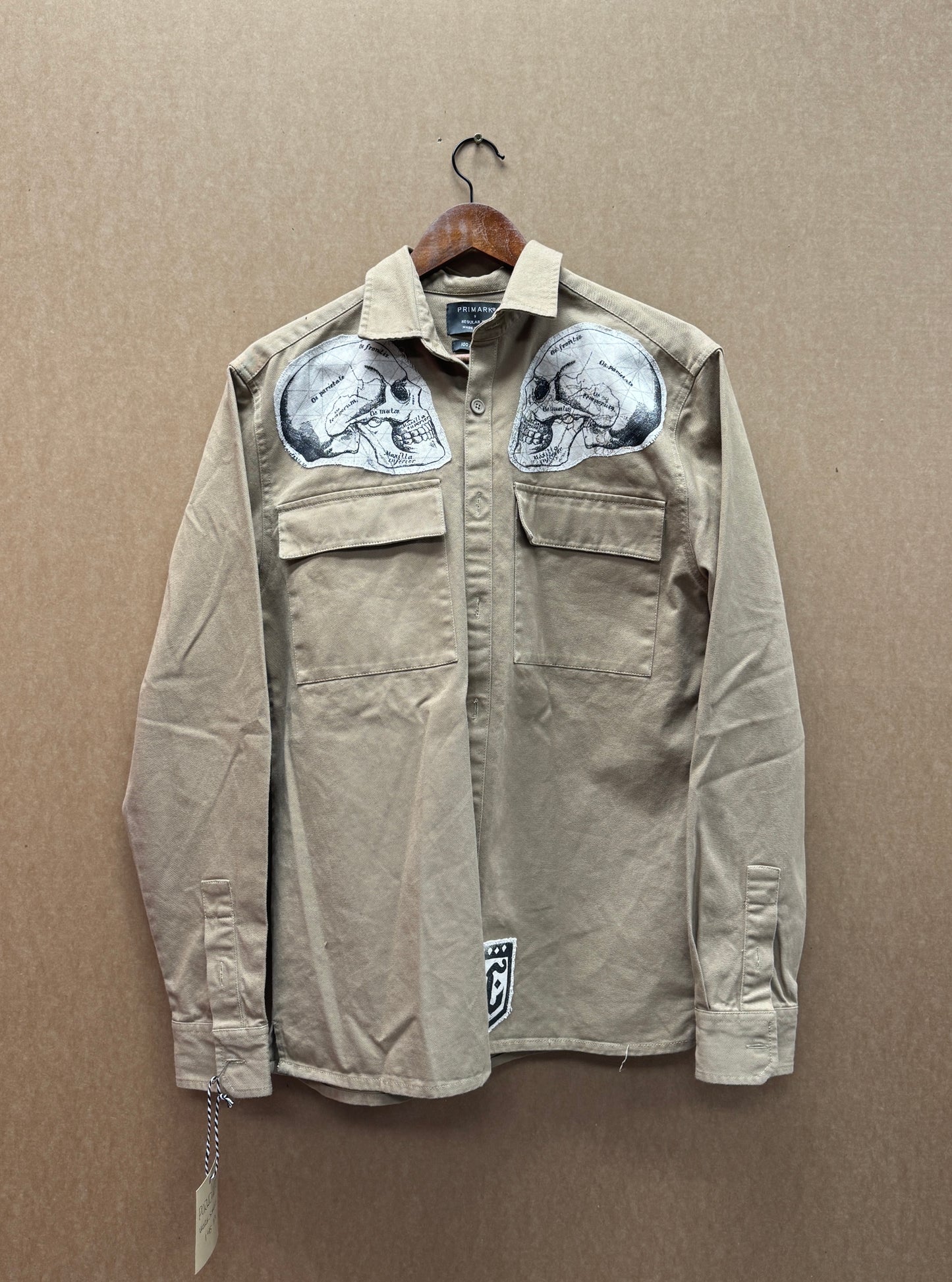 Tan Work Shirt - Top Hat Skull