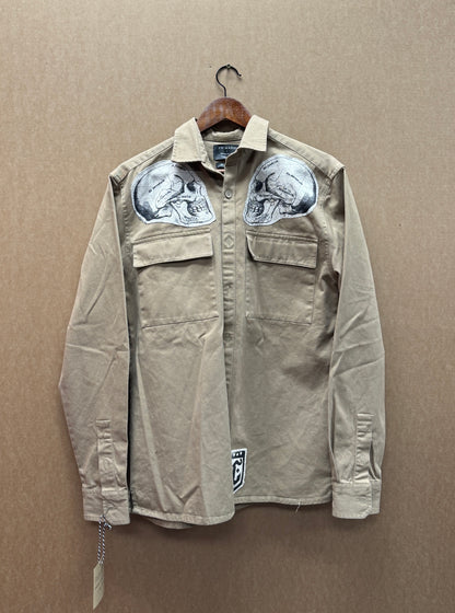 Tan Work Shirt - Top Hat Skull