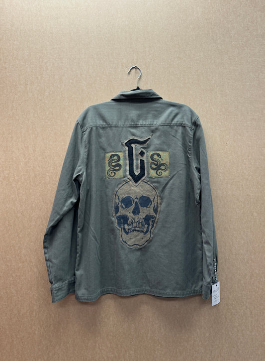 Green Work Shirt- Skull