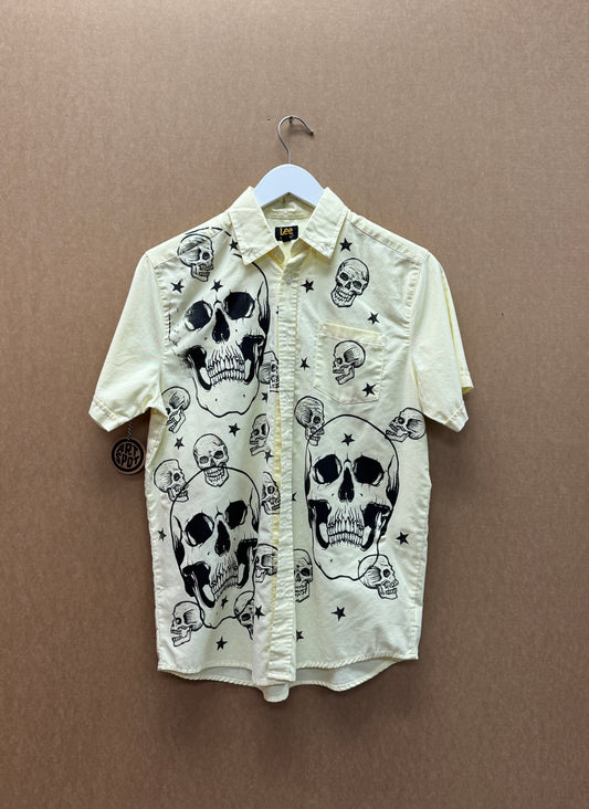 Short Sleeve Skull Printed Button Up