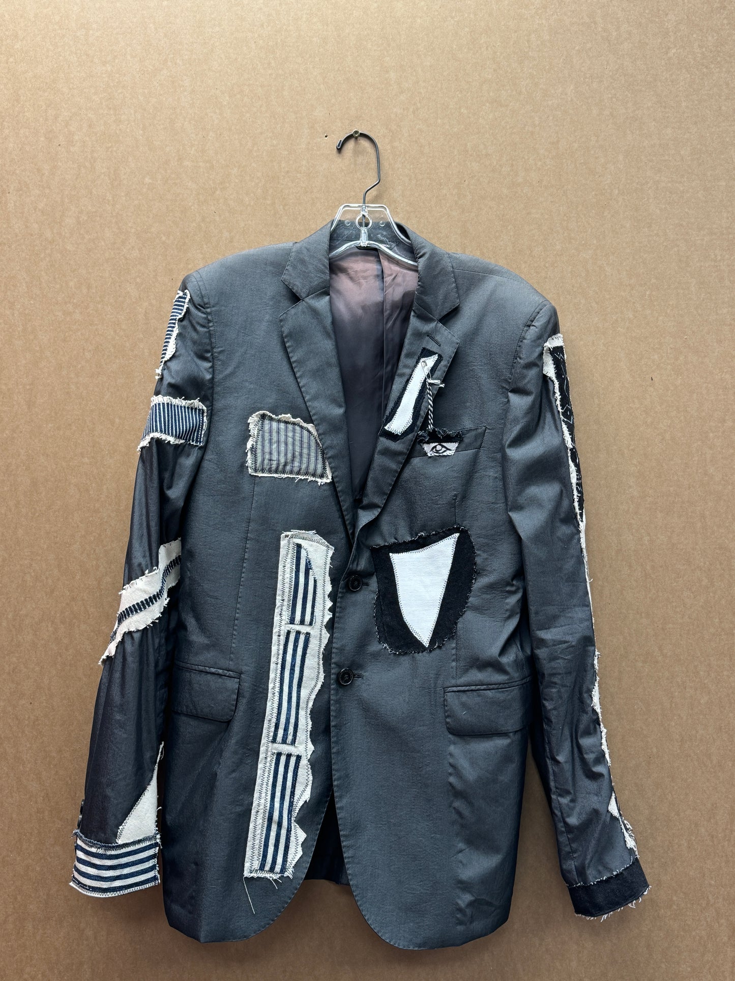 Gray Silk Patchwork Blazer